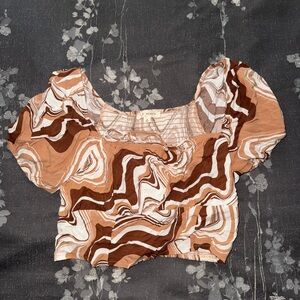 PacSun La Hearts Brown and White Puff Sleeve Top Size Medium